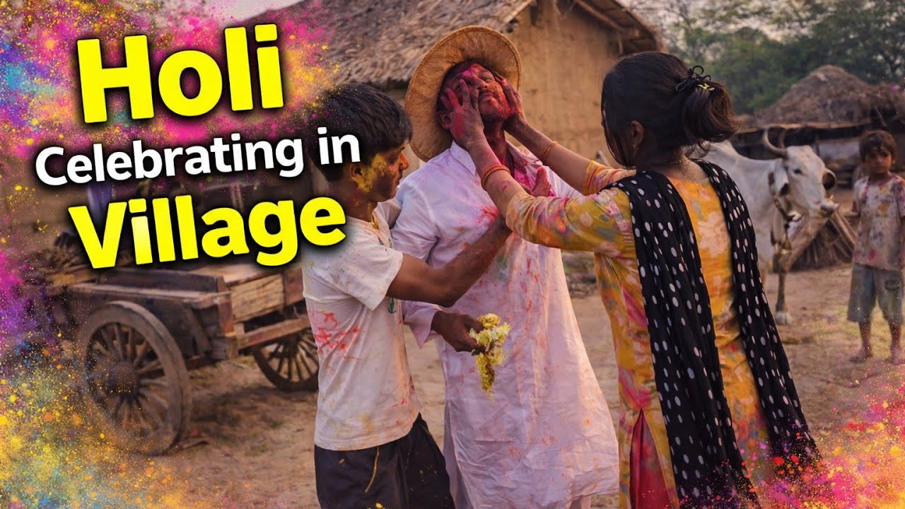 Holi celebration in village style.  Bihar ka special holi😎.  holi celebrating with family . 
