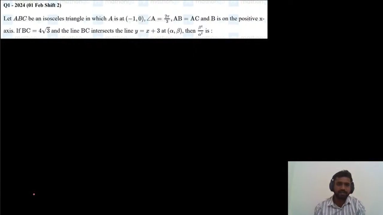 Let A B C be an isosceles triangle in which A is at ( − 1 , 0 ) , ∠ A = 2 π 3 , A B = A C