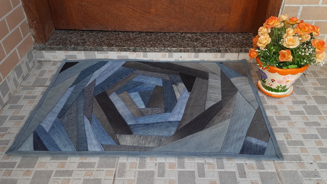 Como fazer um tapete com calça jeans . Patchwork crazy