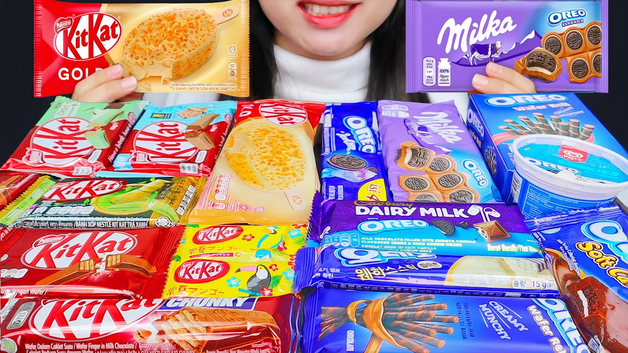 KITKAT VS OREO BATTLE ASMR 🍫 KITKAT GOLD ICE CREAM, MILKA OREO, KITKAT MANGO, OREO WAFER, SOFT CAKE