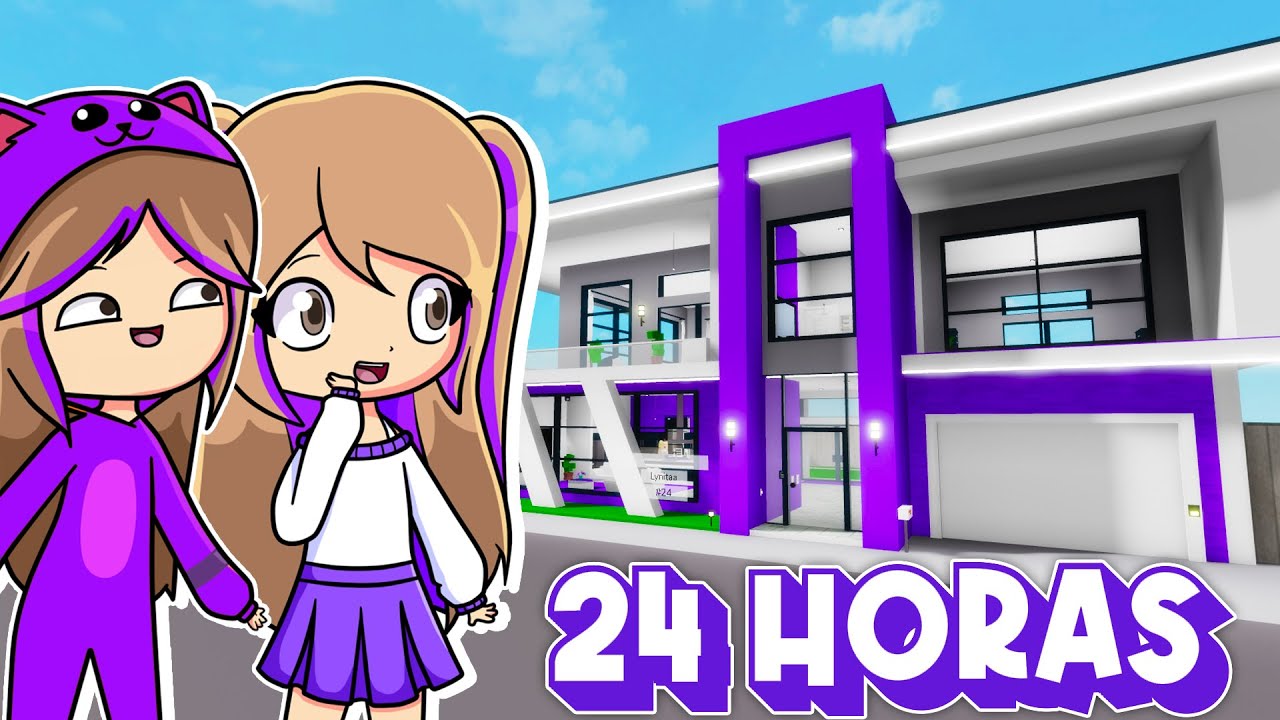 24 HORAS en un MUNDO VIOLETA en Brookhaven Roblox con Mandarina