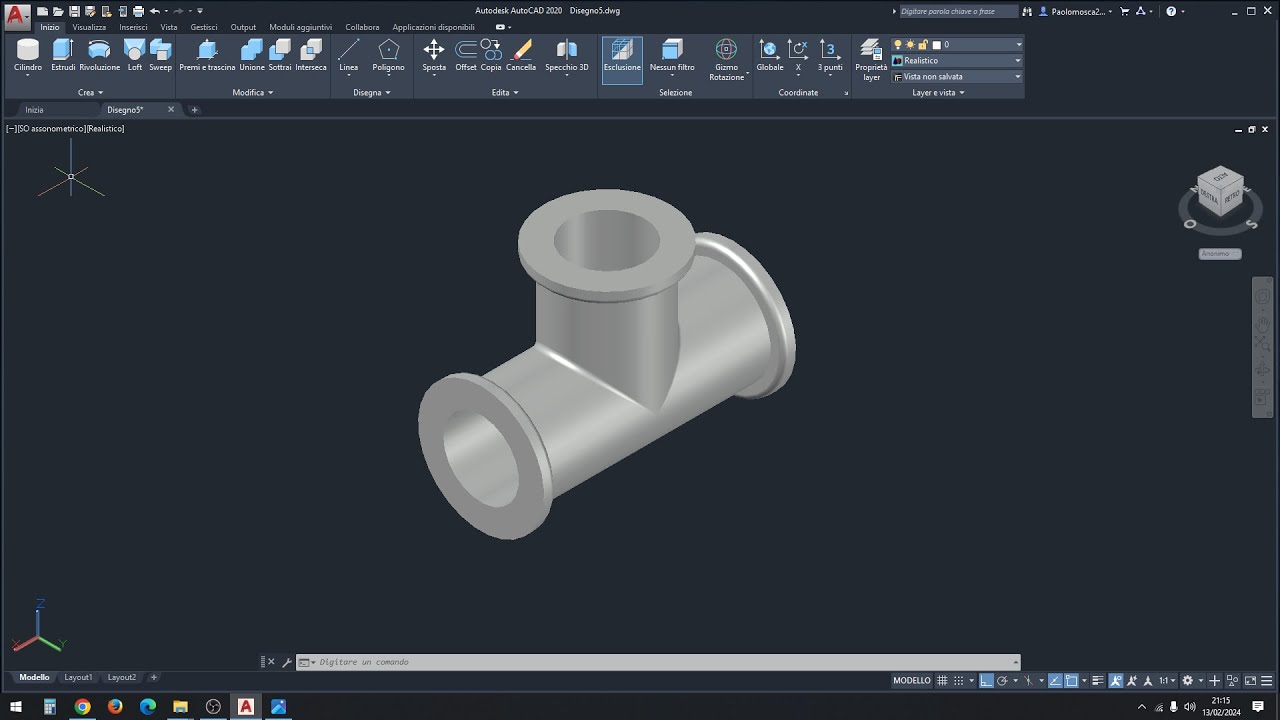 Realizzare un raccordo a T Tee 3D su Autocad - Prof. Paolo Mosca