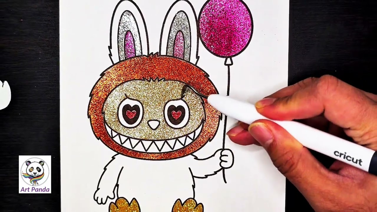 Labubu glitter art step by step fill in