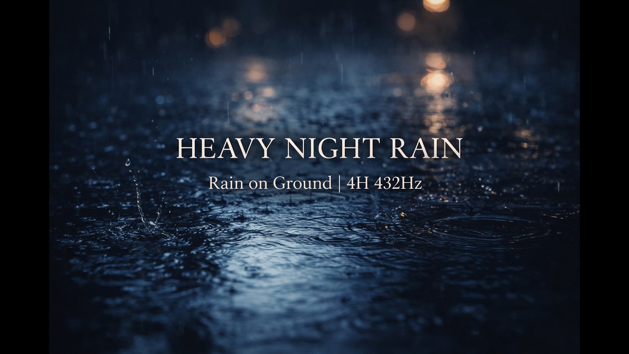 Heavy Rain at Night – Close-Up Rain on Ground & Water Puddles (4 Hours 432Hz Deep Sleep Ambience)