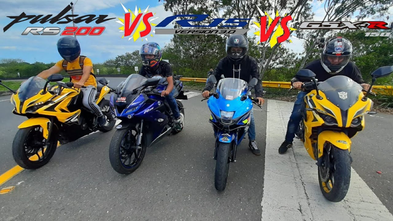 Yamaha R15 V3 VS Suzuki GSXR 150 VS Pulsar RS200 Drag Race |Top End 🏍🔥
