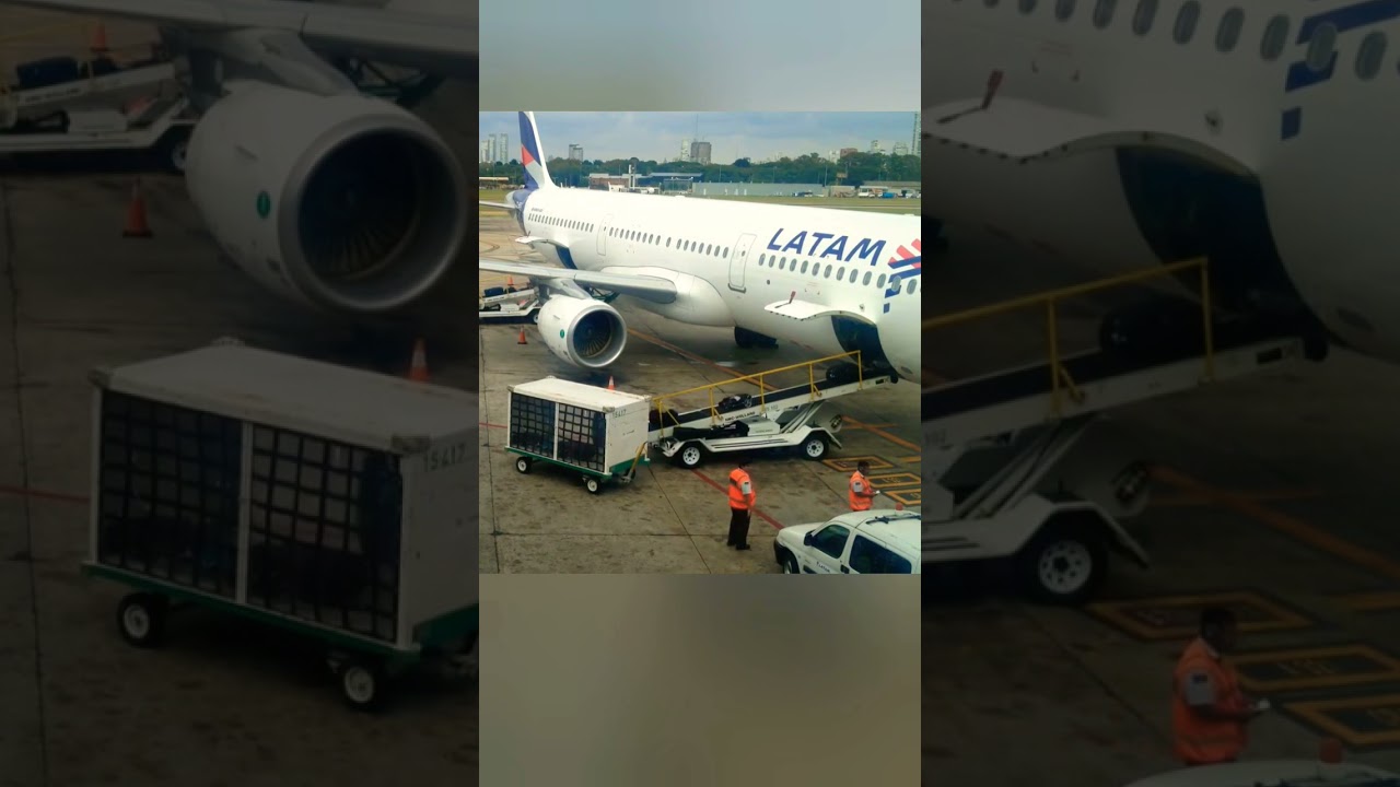 Latam Airlines Plane Baggage Unloading at Airport
