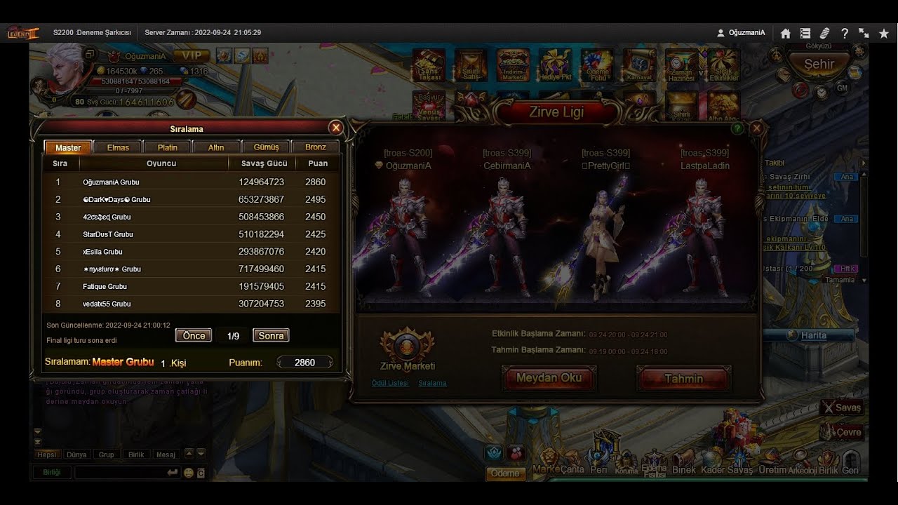 Legend Online ( T&uuml;rkiye ) OğuzmaniA CebirmaniA ꧁PrettyGirl꧂ LastPaladin ( Zirve Ligi 2.3.4. hafta )