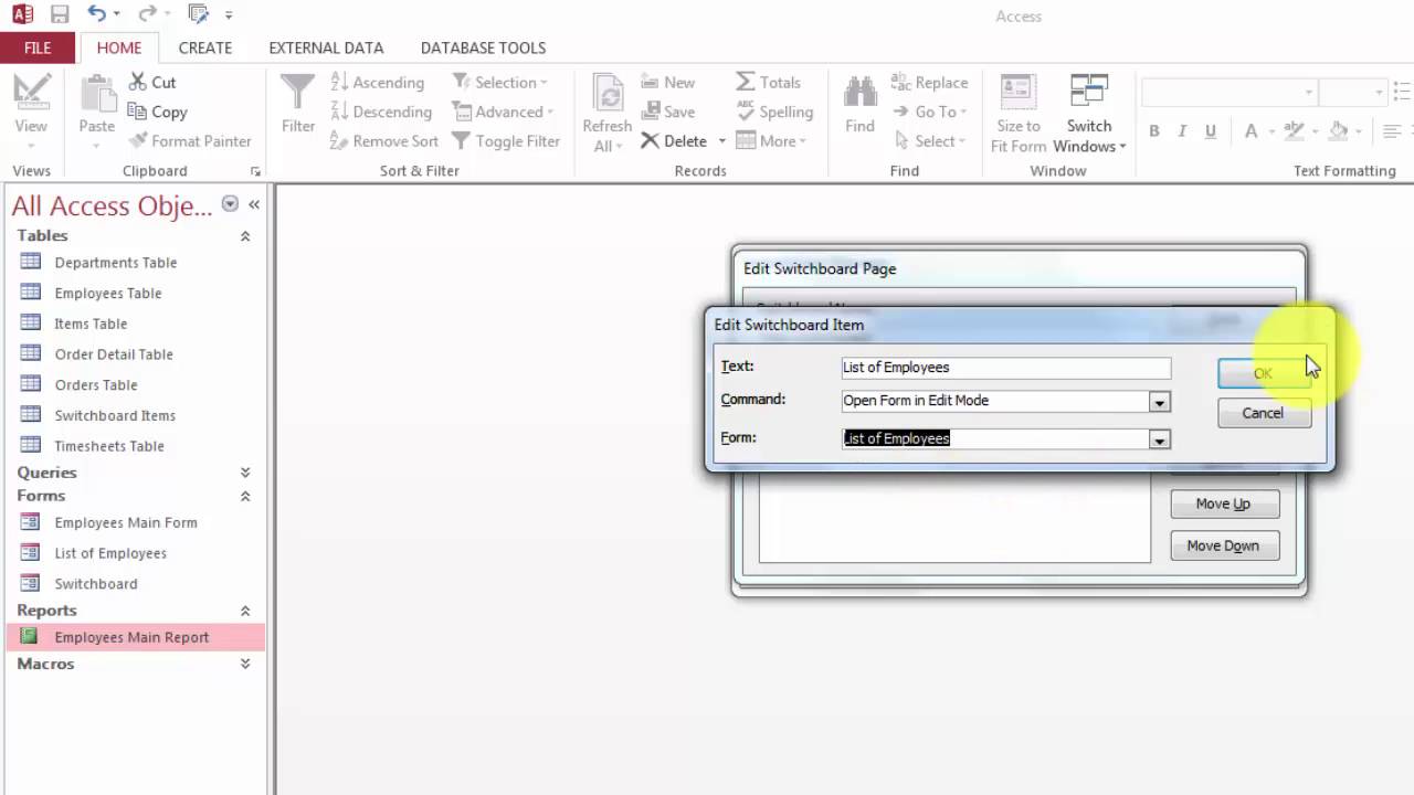 A Switchboard for an Access Database