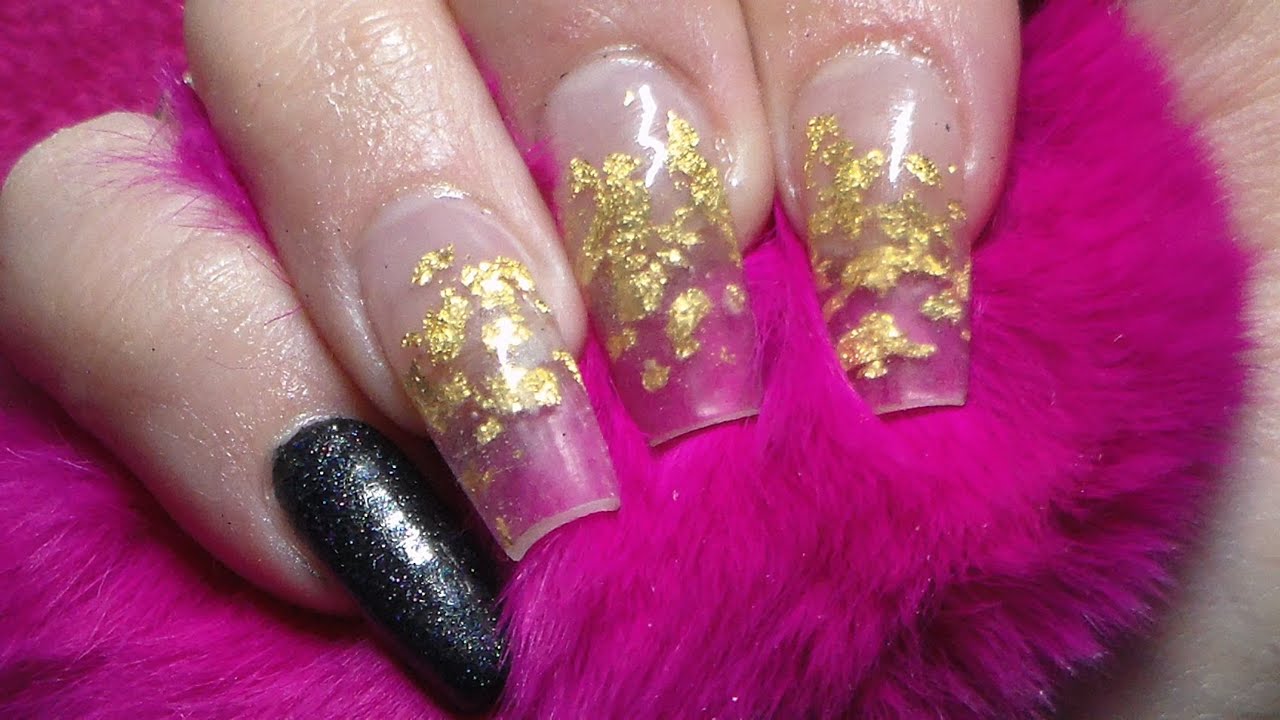 Acrylic Nails | Gold Leaf | Mermaid glitter