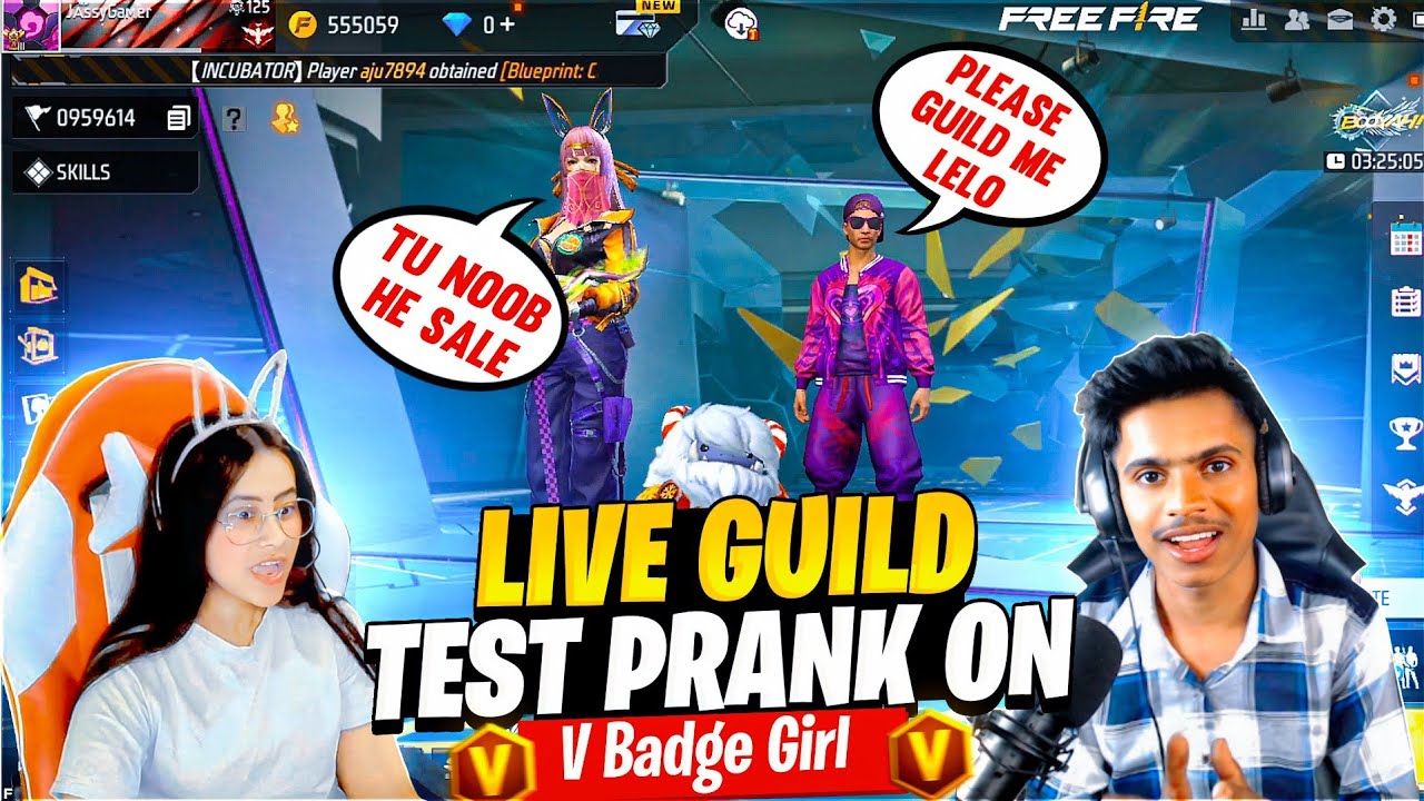 ADAM GUILD TEST PRANK ON CUTE GIRL STREAMER 😱 Garena free fire