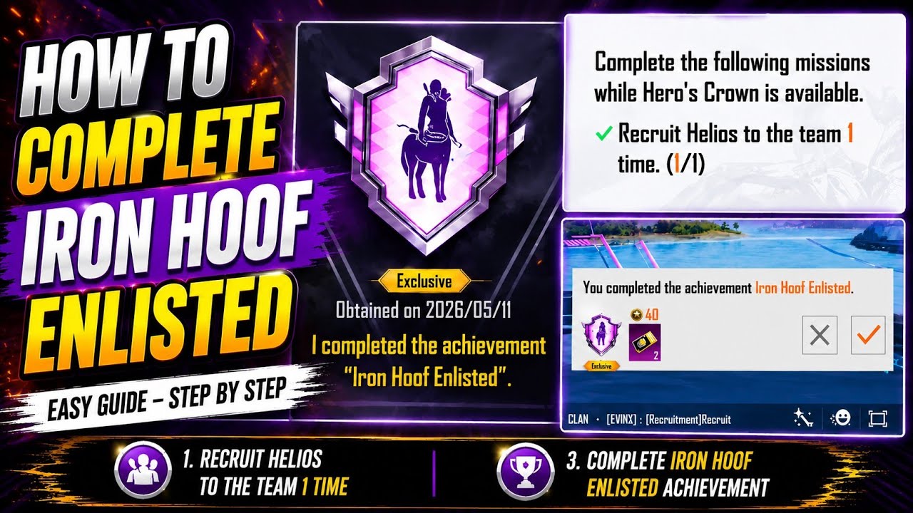HOW TO COMPLETE IRON HOOF ENLISTED ACHIEVEMENT IN PUBG ✅ RECRUIT HELIOS TO THE TEAM 1 TIME