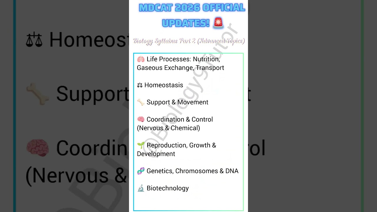 MDCAT 2026 Official Update paper pattern and WeightageBiology SLLAYBUS Part 1,2 Hello medicos #mdct