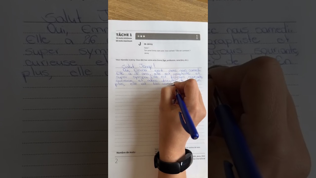 TCF Expression &eacute;crite T&acirc;che 1 : Je r&eacute;ponds au message d'une amie