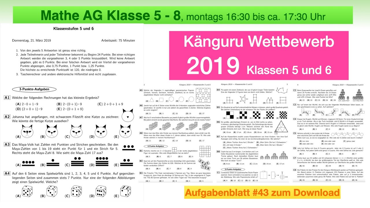 #43 | Mathe AG 5 bis 8 | Känguru Wettbewerb 2019 | Lösungen & Strategien | Klasse 5/6