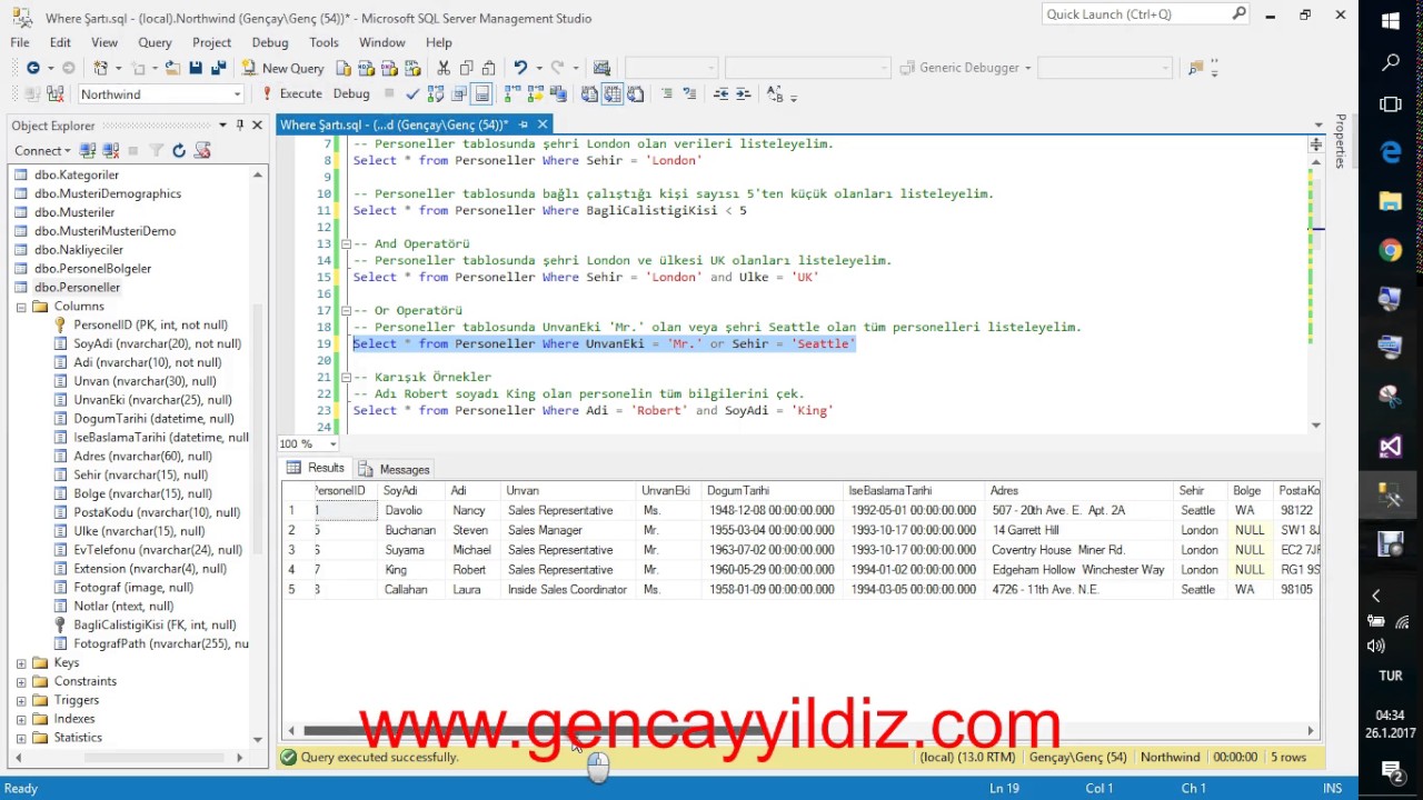 5-) T-SQL Where Komutu