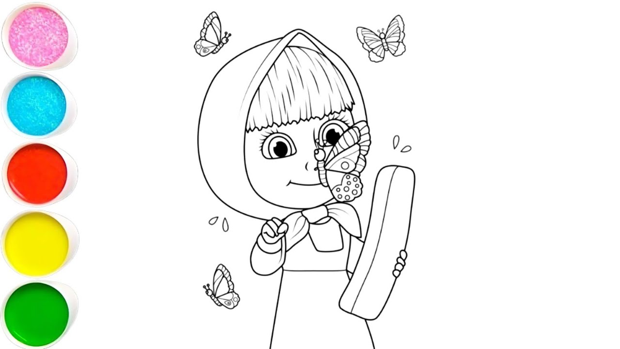 Cute Masha with bee drawing painting and colouring for kids and toddlers 