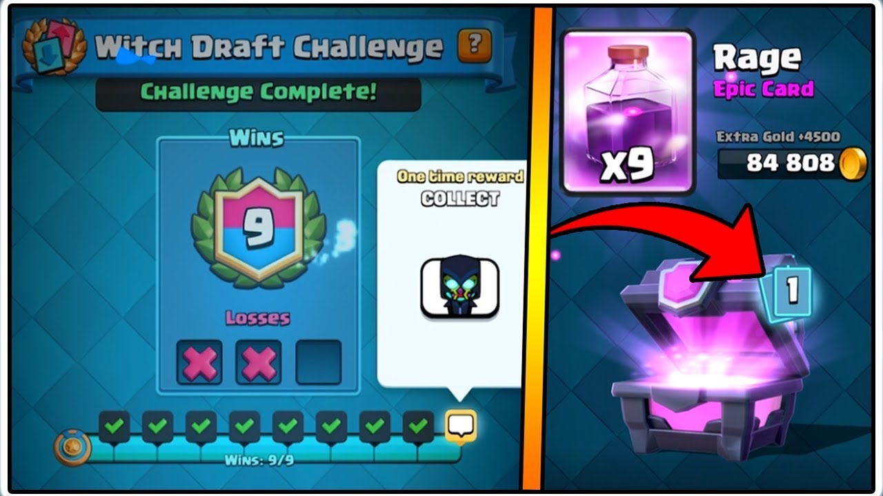 9 WINS WITCH DRAFT CHALLENGE | CLASH ROYALE | MAGICAL CHEST OPENING!
