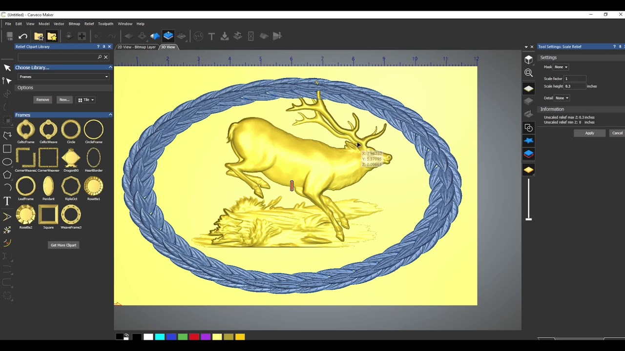 Carveco Maker -Design and Toolpath for 3D Elk Carve