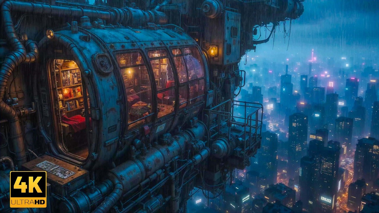 Cyberpunk Loft Above the Clouds | Lo-fi Beats & Neon City Night Ambience for Focus and Sleep