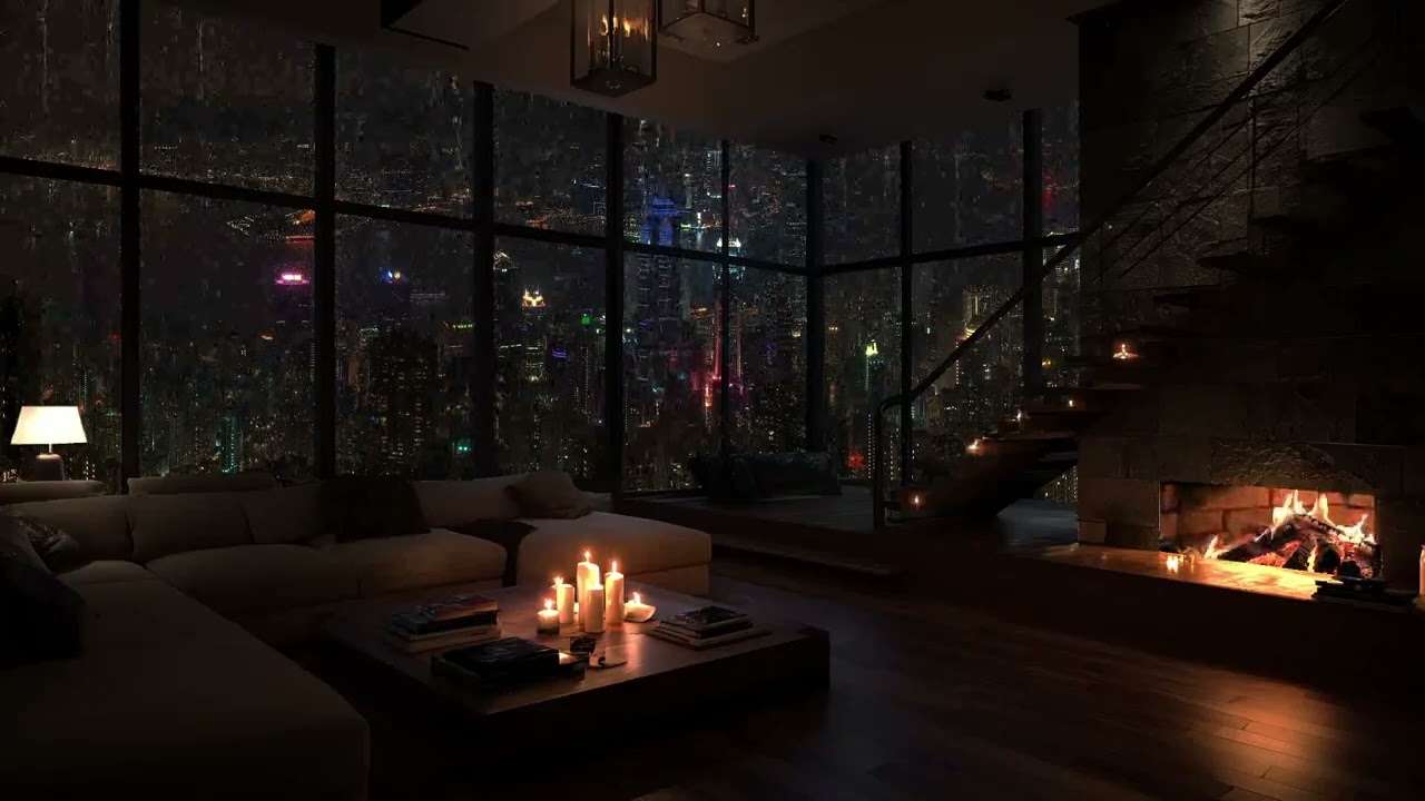 Urban Rain Ambience – Soft Fireplace Crackling for Relaxation and Focus
