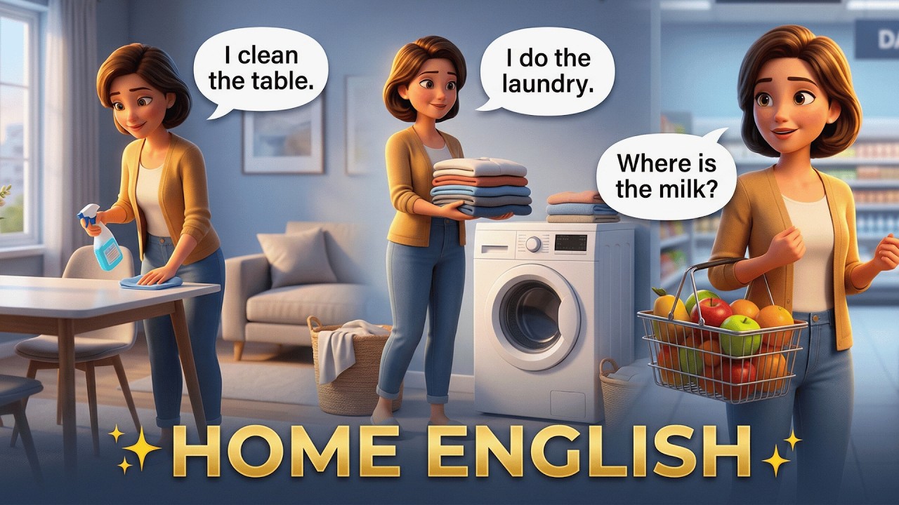 75 Real Life English Sentences | Cleaning, Laundry & Grocery Shopping | English Speaking Practice
