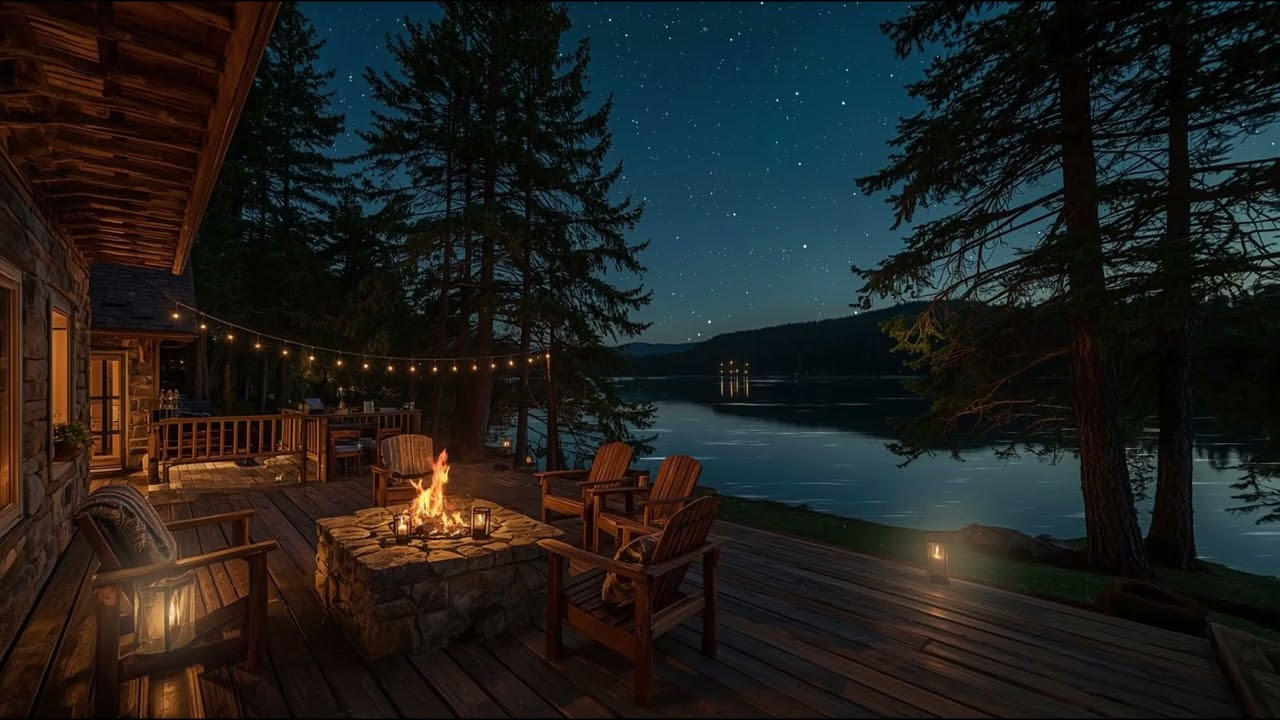 Cozy Night Sounds | Fireplace & Silent Forest Lake