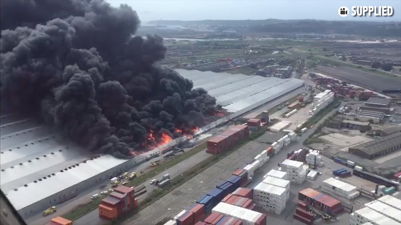 Aerial footage shows massive fire at Durban warehouse