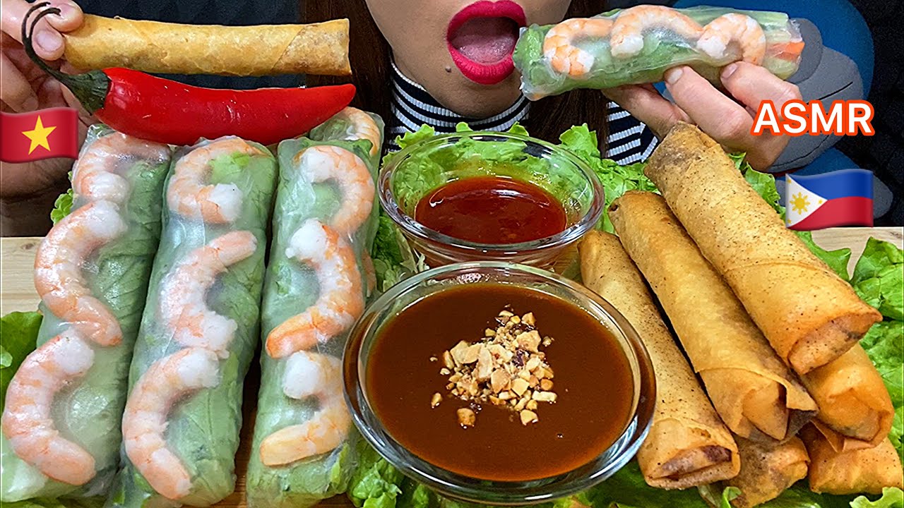 EATING LUMPIA EGG ROLLS & SHRIMP SPRING ROLLS (GỎI CUỐN) ASMR Eating Sounds
