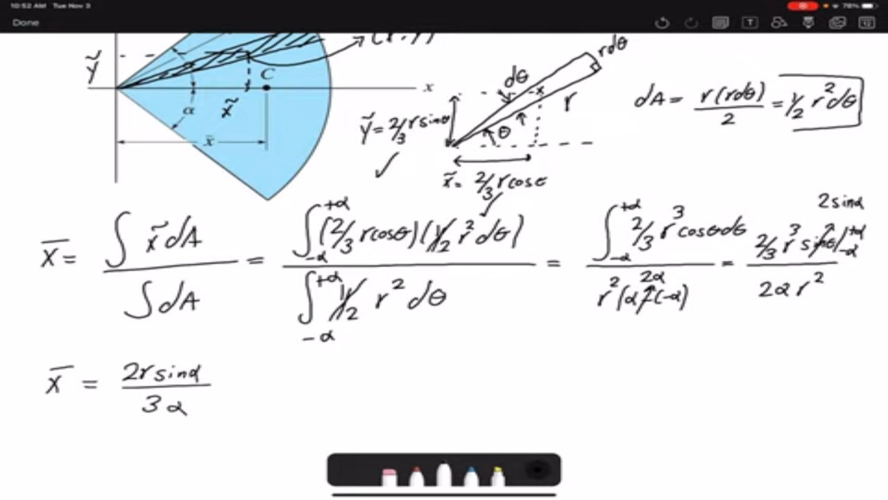 Statics practice Problem 9-37: centroid of a circular sector