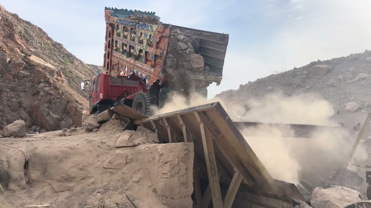 Massive Rock Dump!!! Hoper Jammed With Giant Stones! Extreme Stone Crushing Action.#stonecrusher 