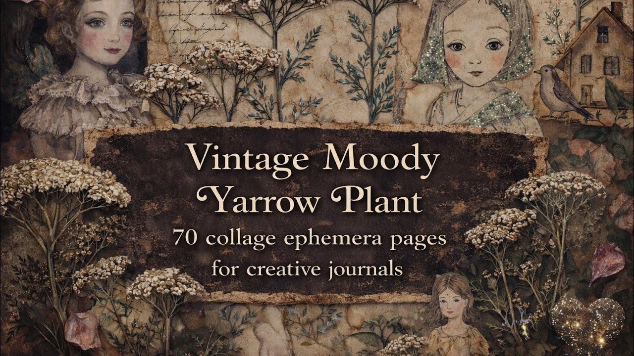 Vintage Yarrow Ephemera Dark Academia Pages Botanical Wildflowers Junk journal Printable Digital Kit