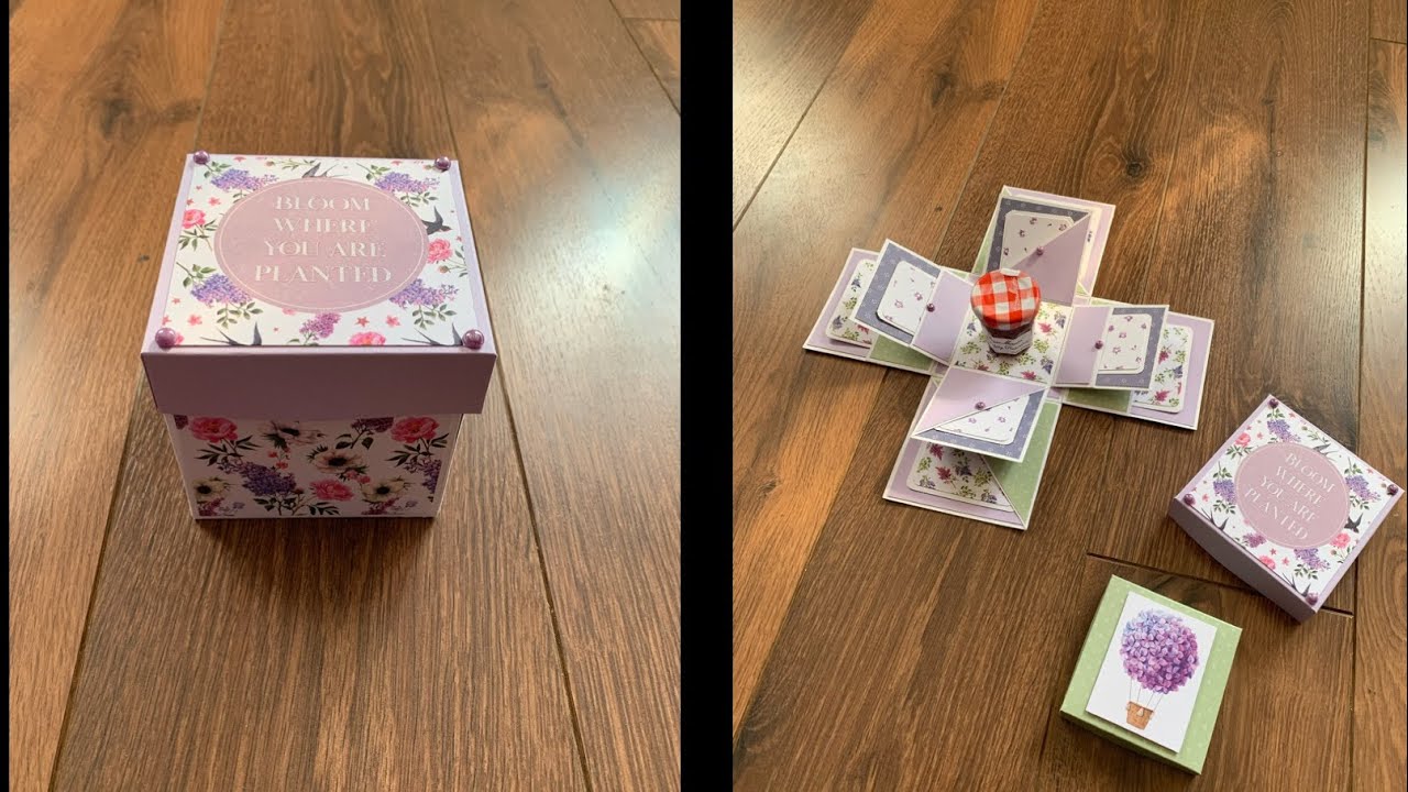 TUTO SCRAP Boîte à explosion fleuris parme 