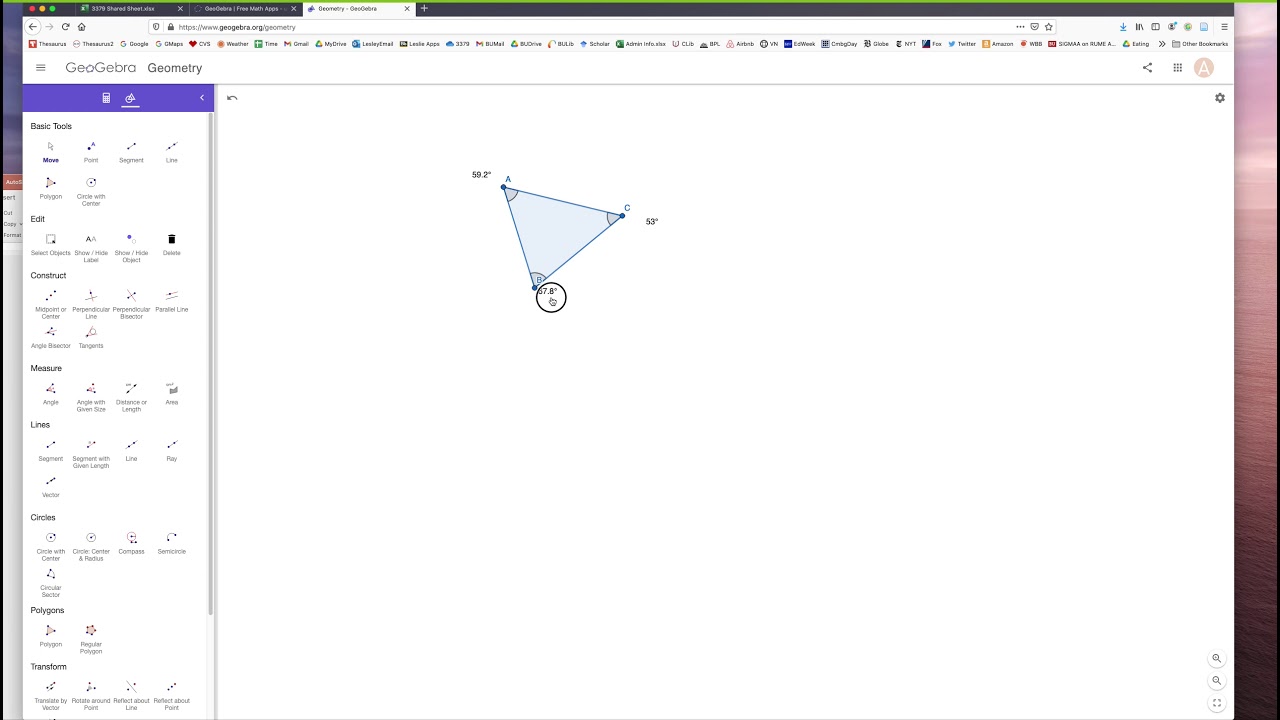Constructing a triangle with Geogebra