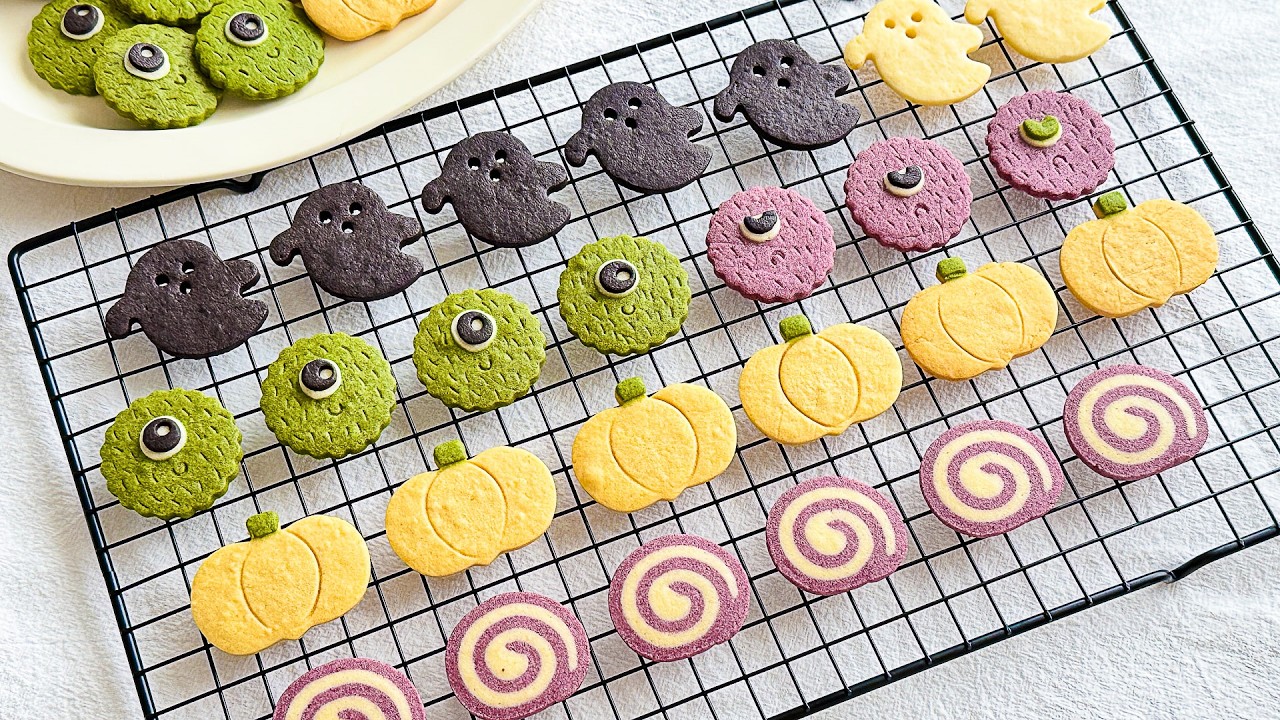 簡単かわいいハロウィンクッキー4種🎃｜100均の型で型抜きクッキー＆うずまきクッキー🍪