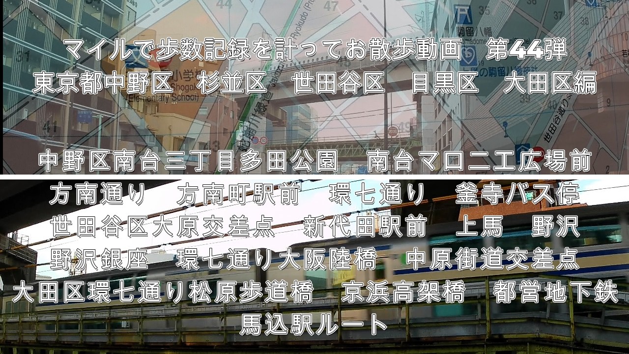 マイルで歩数記録を計ってお散歩動画　第44弾　東京都中野区　杉並区　世田谷区　目黒区　大田区編動画