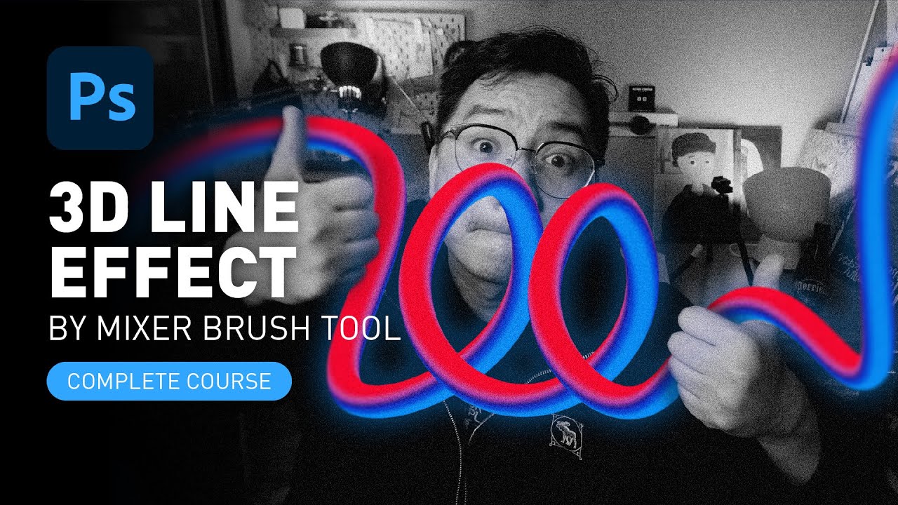 3D Line Effect by Mixer Brush Tool - Happy 100 Subscribers [Photoshop Fun Effects for Beginner]