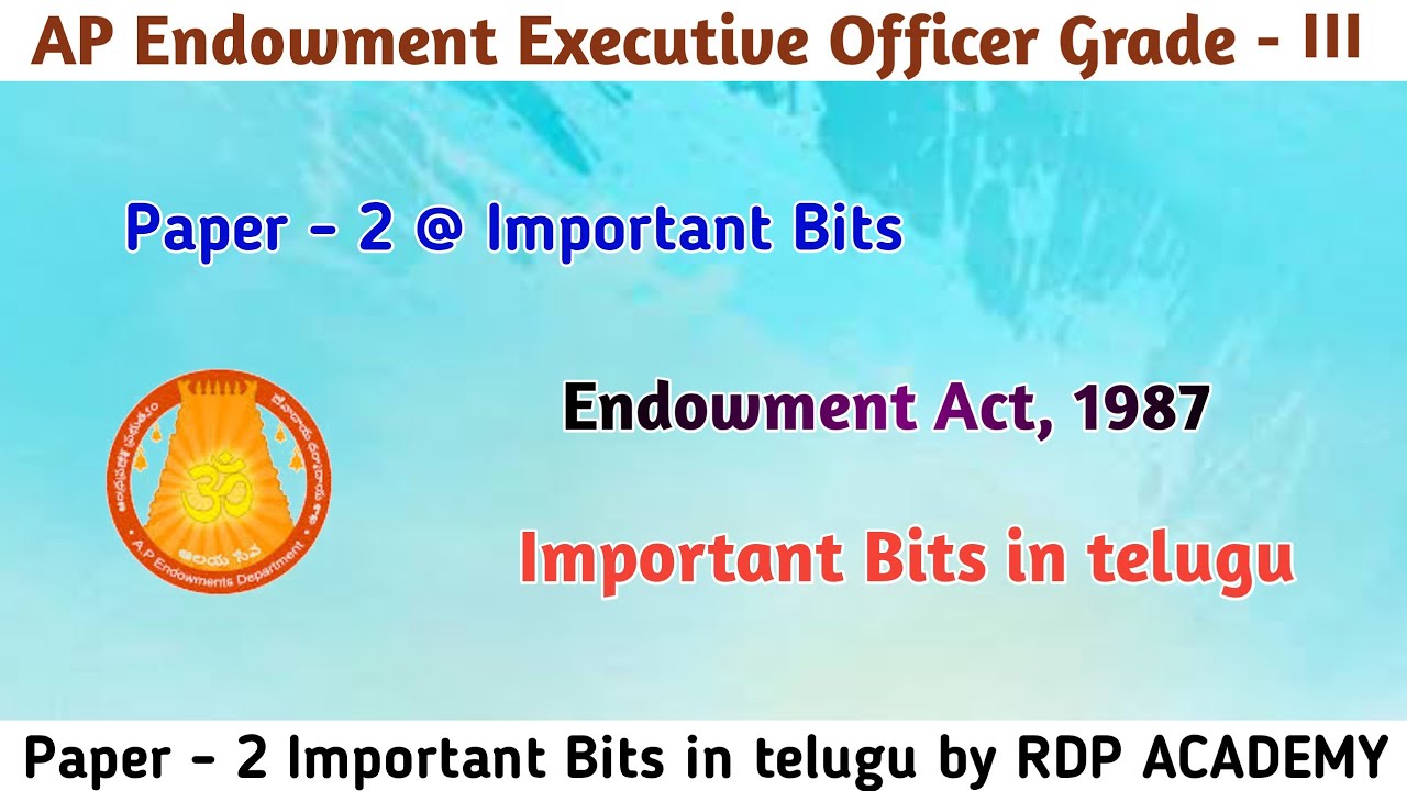 Endowment Act, 1987 Important Bits || Important Bits in Paper - 2