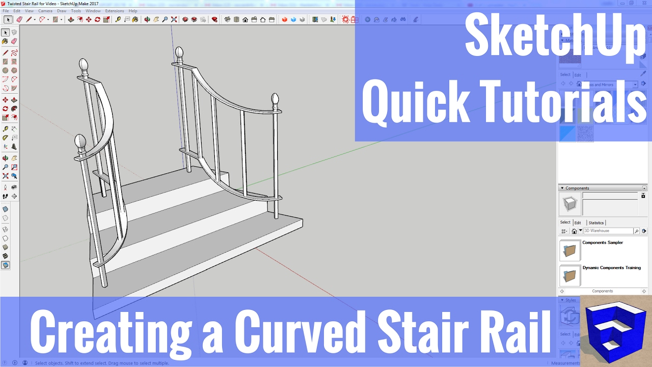Modeling a Curving Stair Rail in SketchUp with Radial Bend and PathCopy - SketchUp Plugin Tutorial