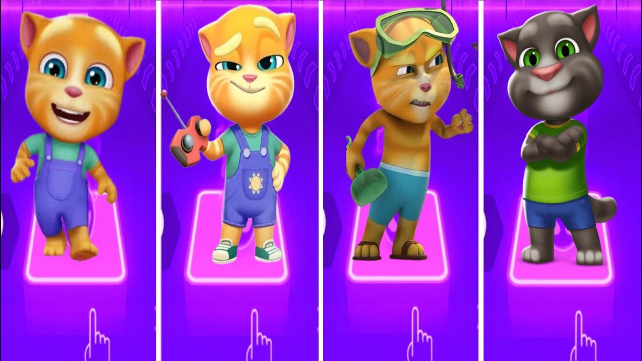 Talking Tom and friends Tom vs Angela vs Ben vs Hunk in Tiles Hop Coffen banec