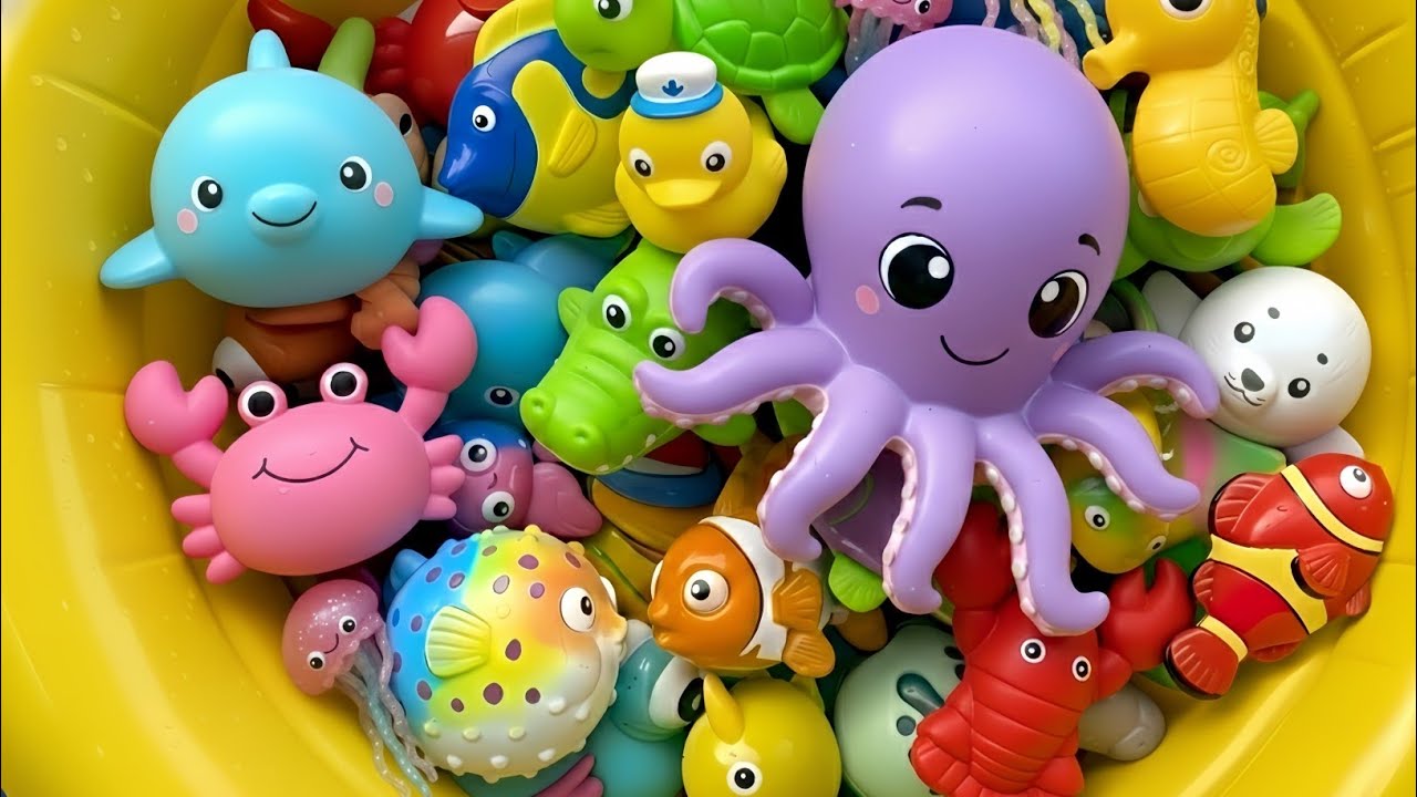 Learn Sea Animal Names & Fun Facts for Kids! Octopus Starfish Pufferfish Shark Crab.