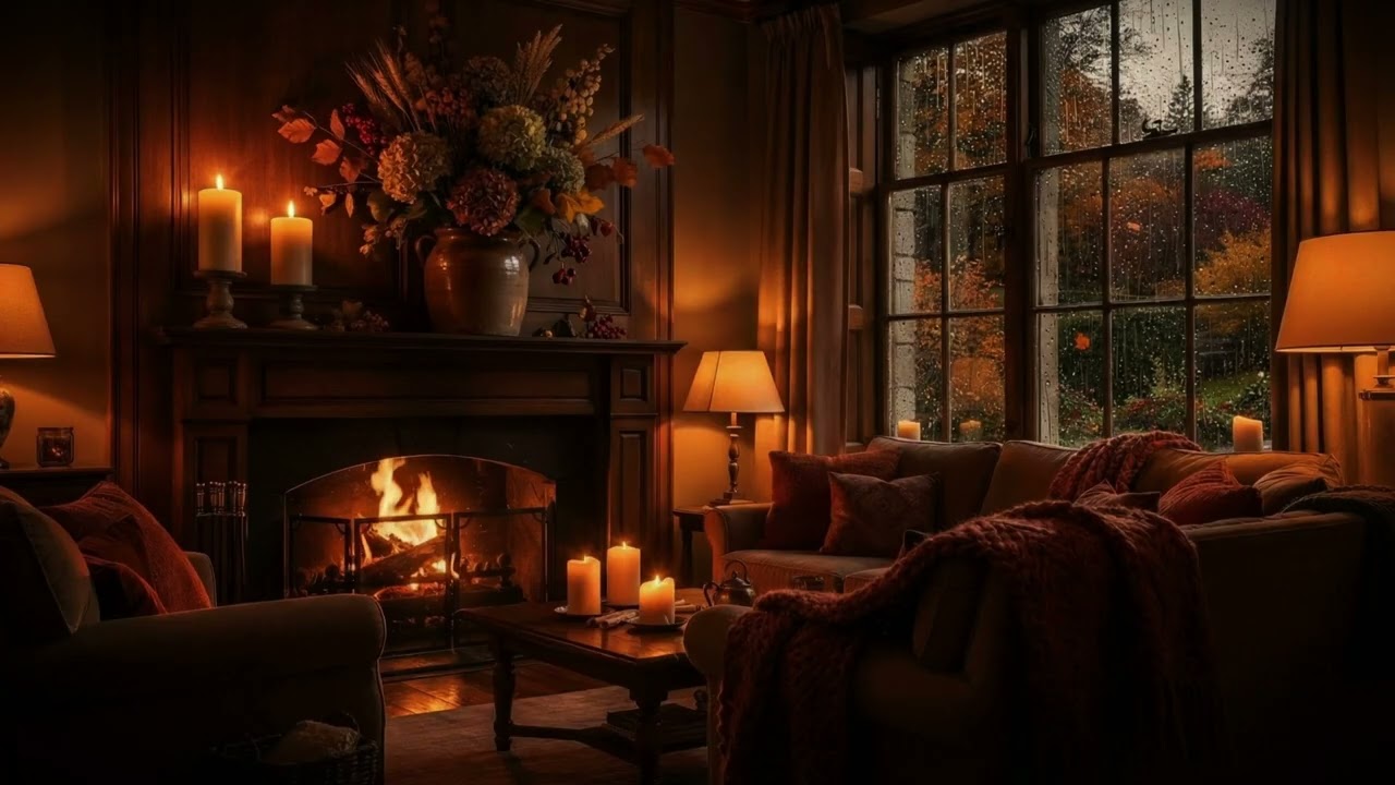 Rainy Window + Crackling Fireplace + Gentle Jazz → 4 Hours Very Cozy Relaxation