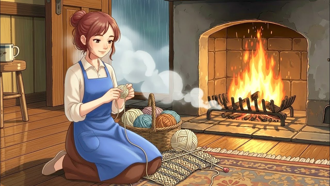 Cozy Rainy Day Wool Craft in a Village Cottage 🌧️| Peaceful ghibli story|#rainydayvibe