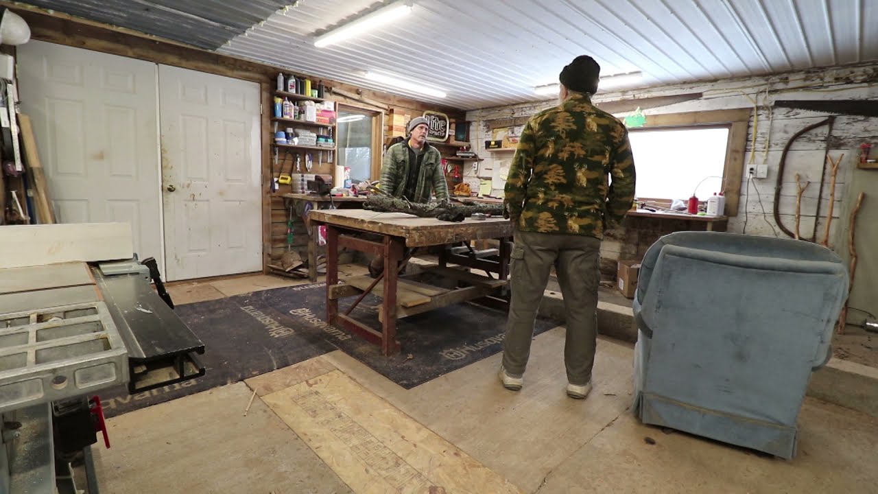 THE WORKSHOP. Birdhouse almost done. New Cabin Table project starting Deer antlers needed.
