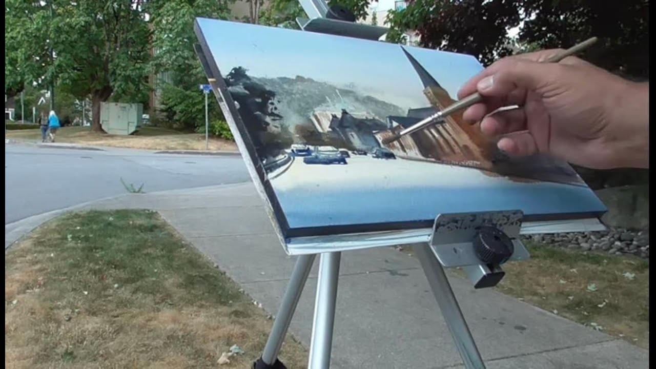 Plein Air cityscape watercolor painting by javid tabatabaei
