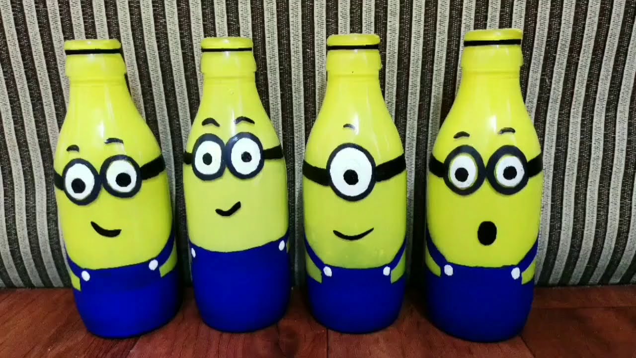 Minion bottle painting - Bottle painting idea for beginners | easy glass bottle painting | DIY