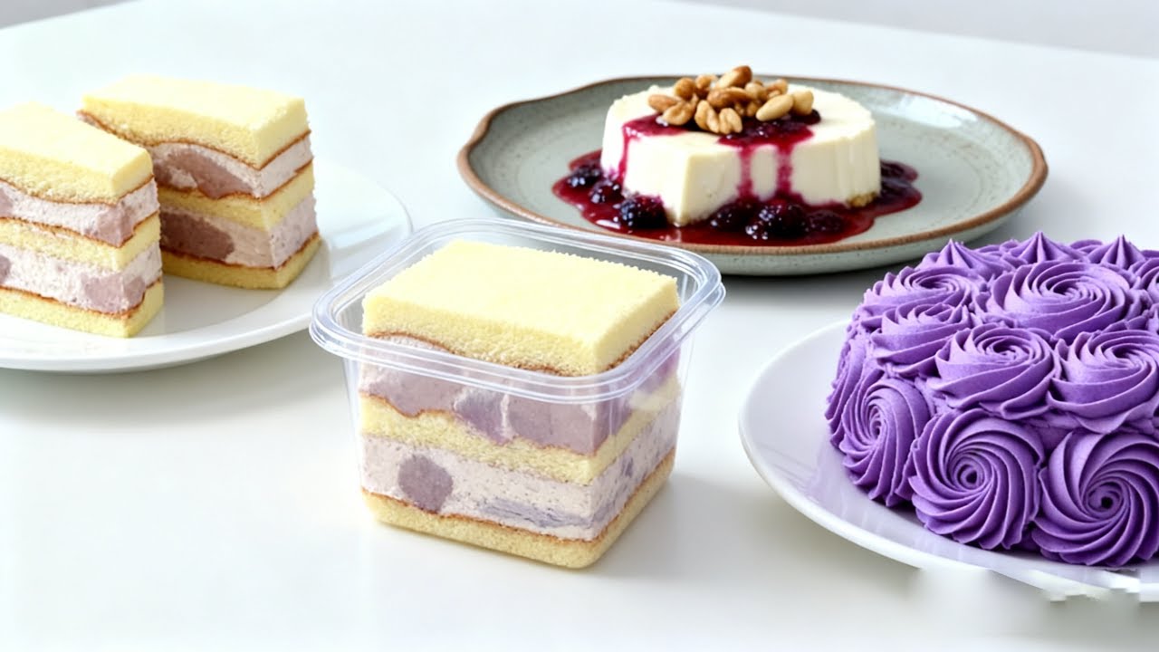 Satisfying Relaxing Video_Relaxing Cooking Sounds _ Taro Sparkling Cake Recipe_Asmr