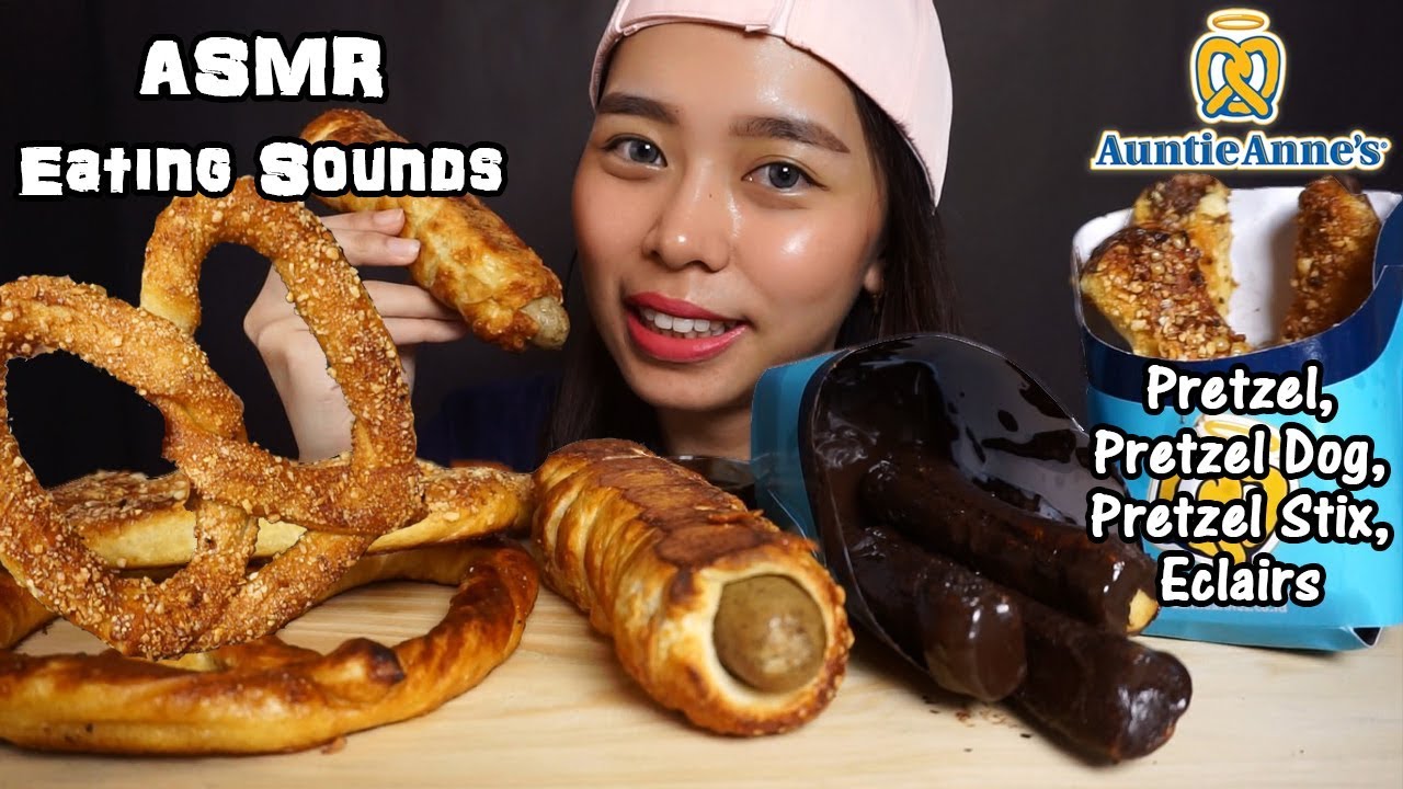 ASMR Auntie Anne's Pretzels (Cheesy Dog, Pretzel Stix) | Crunchy Chewy Eating Sounds | No Talking