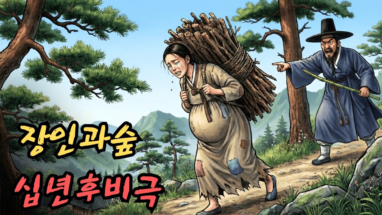 시아버지는 임신한 며느리를 숲으로 끌고 가 장작을 나르게 했고, 며느리의 복수로 시어머니는 자신의 행동을 후회하게 되었다. | 민담 | 전설 | 설화 | 옛날이야기