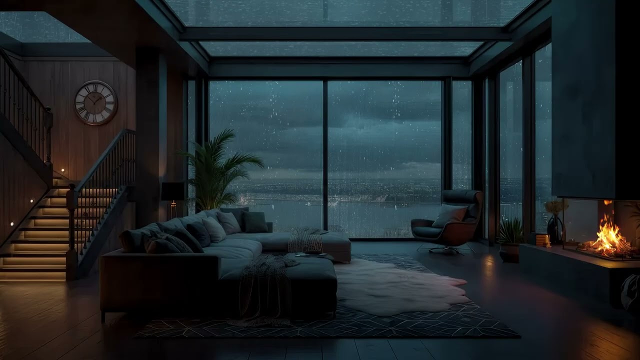 🌧️ Rainy City Window View with Cozy Fireplace Gentle Rain Sounds for Relaxation, Focus & Deep Sleep