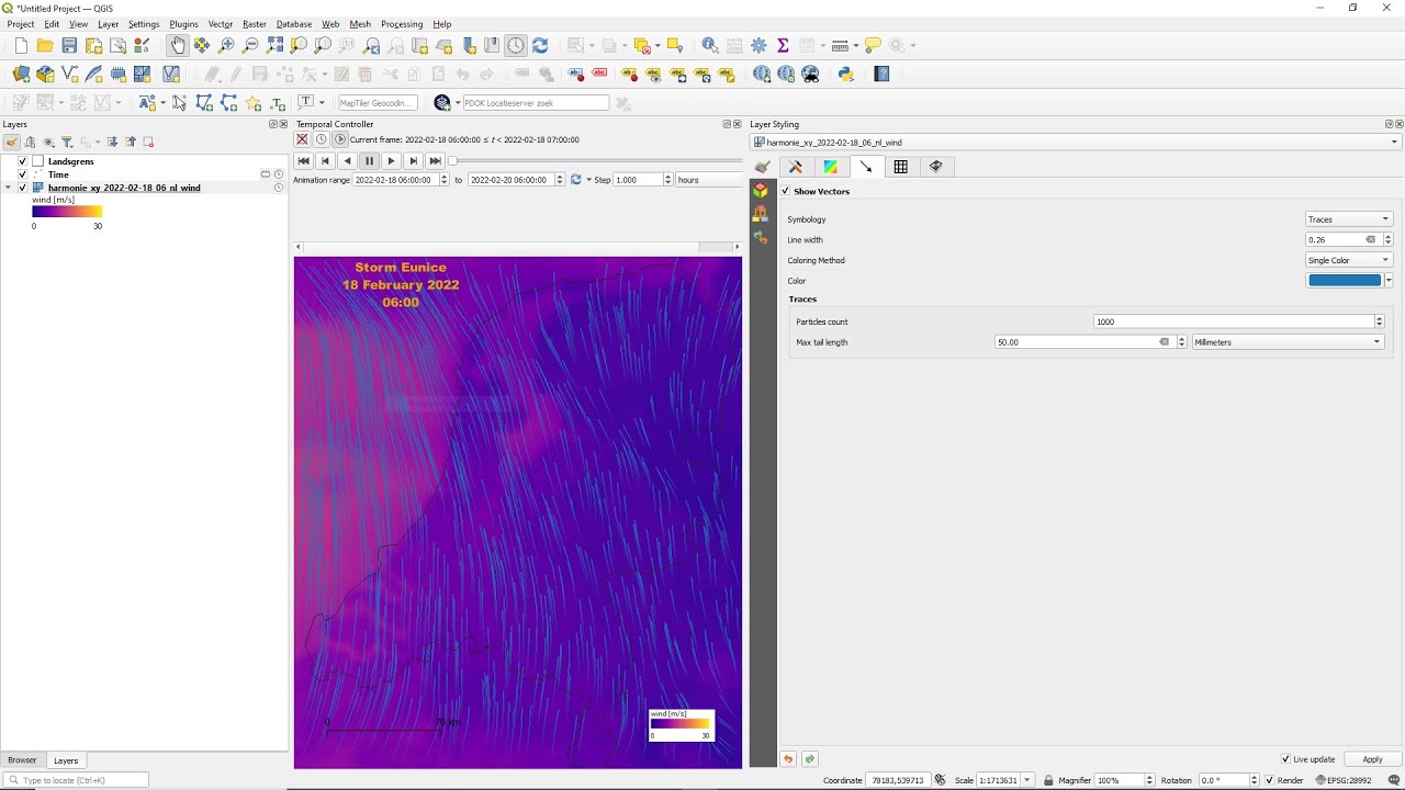Visualising Wind from a GRIB Mesh Layer in QGIS and Create an Animated GIF